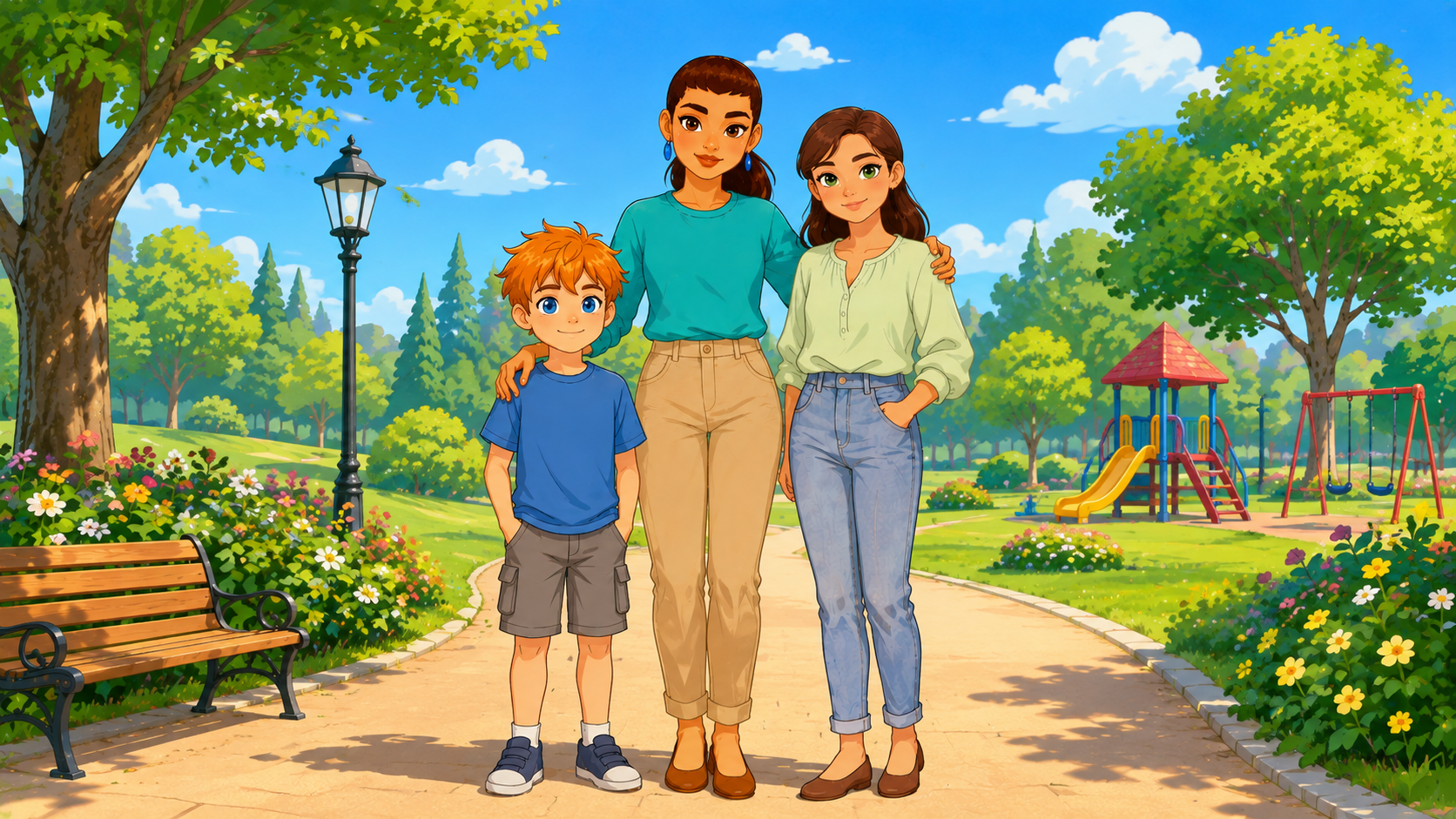 Ben, Maya and Trina together in the park